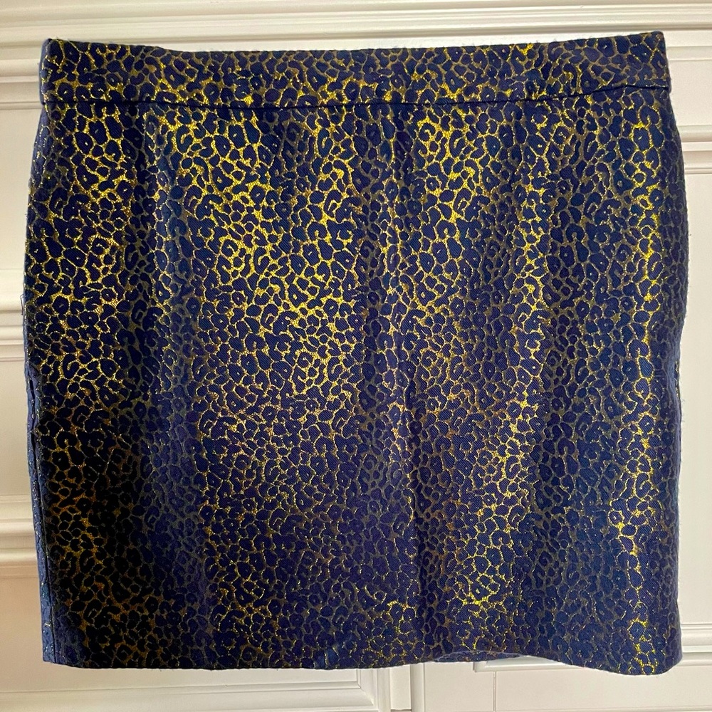 JCREW NAVY & GOLD METALLIC GOLD FOIL LEOPARD PRINT SKIRT
